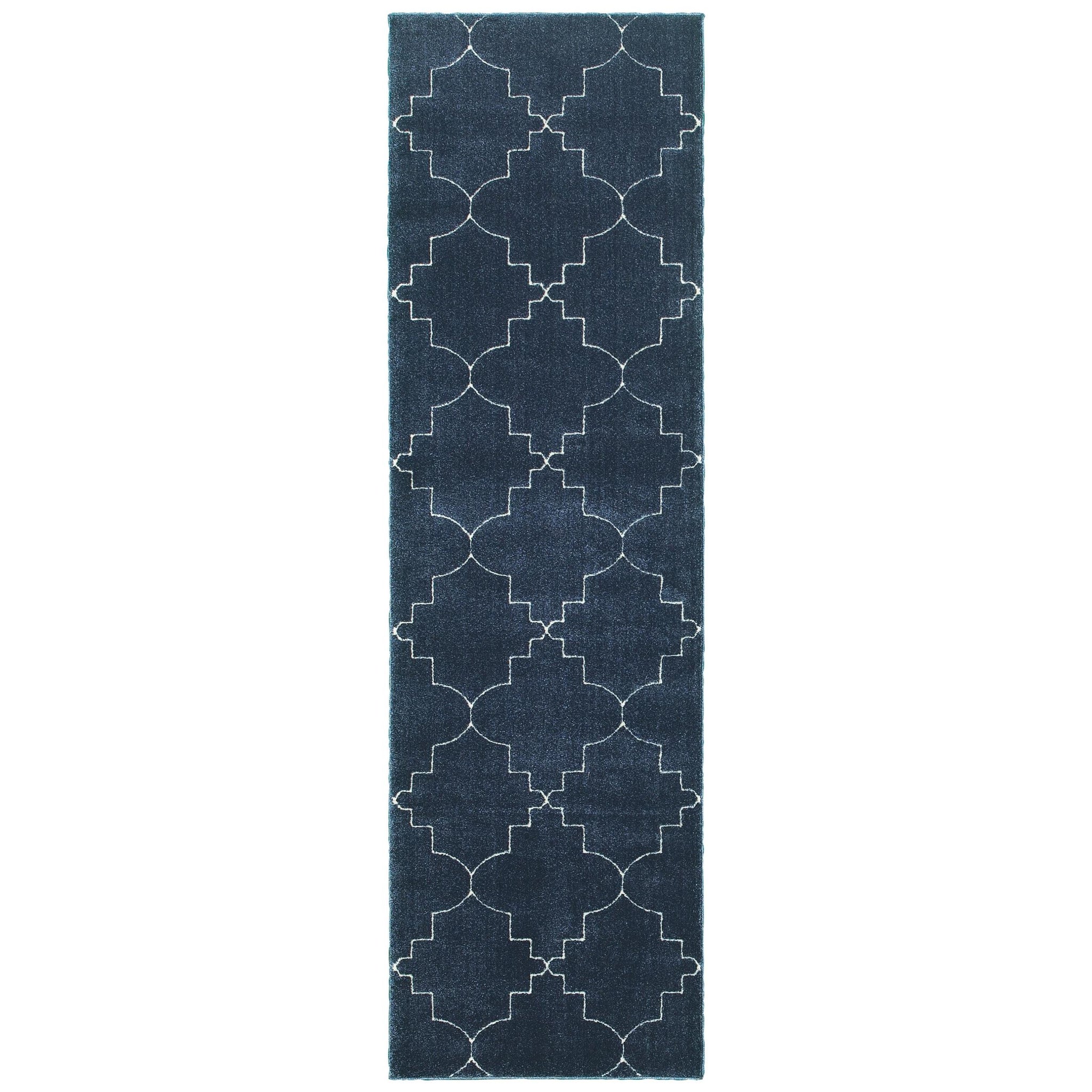 2’ x 8’ Blue and Ivory Trellis Indoor Runner Rug