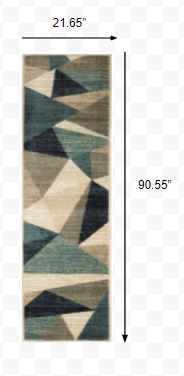 2’ x 8’ Gray and Teal Geometrics Indoor Runner Rug