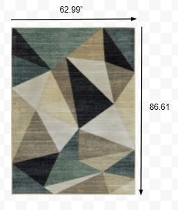 5’ x 7’Gray and Teal Geometrics Indoor Area Rug