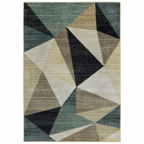 5’ x 7’Gray and Teal Geometrics Indoor Area Rug