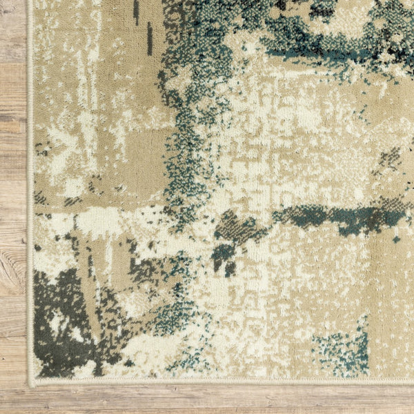 2’ x 8’ Beige and Blue Block Indoor Runner Rug