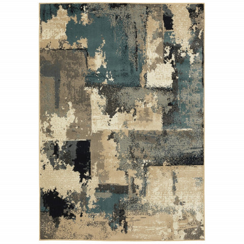 4’ x 6’ Beige and Blue Block Indoor Area Rug