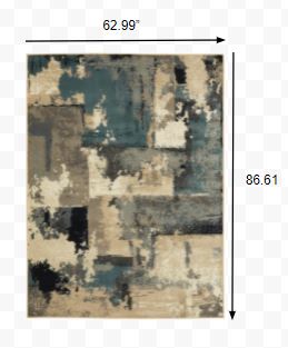 5’ x 7’ Beige and Blue Block Indoor Area Rug