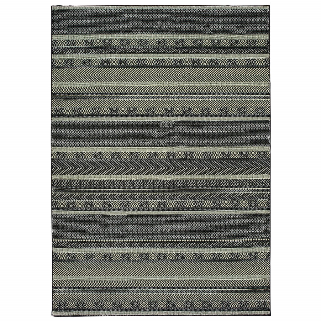 5' x 8' Black Ivory Machine Woven Geometric Indoor Area Rug