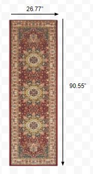 8' Red Ivory Machine Woven Oriental Indoor Runner Rug