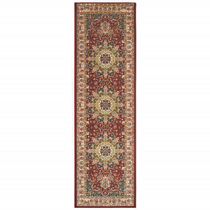 8' Red Ivory Machine Woven Oriental Indoor Runner Rug