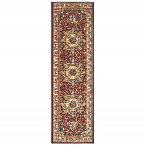 8' Red Ivory Machine Woven Oriental Indoor Runner Rug