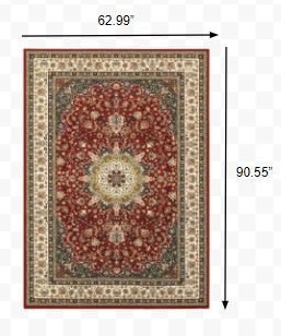 5' x 8' Red Ivory Machine Woven Oriental Indoor Area Rug