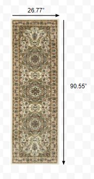 8' Ivory Beige Machine Woven Oriental Indoor Runner Rug