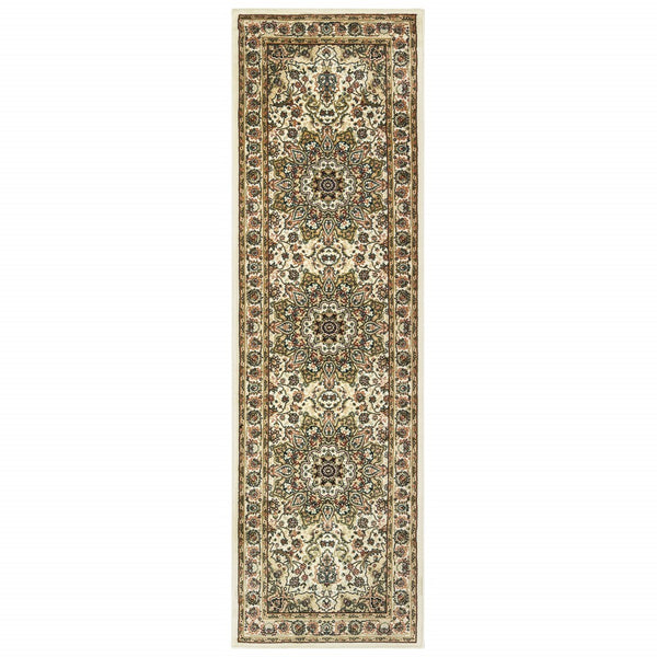 8' Ivory Beige Machine Woven Oriental Indoor Runner Rug