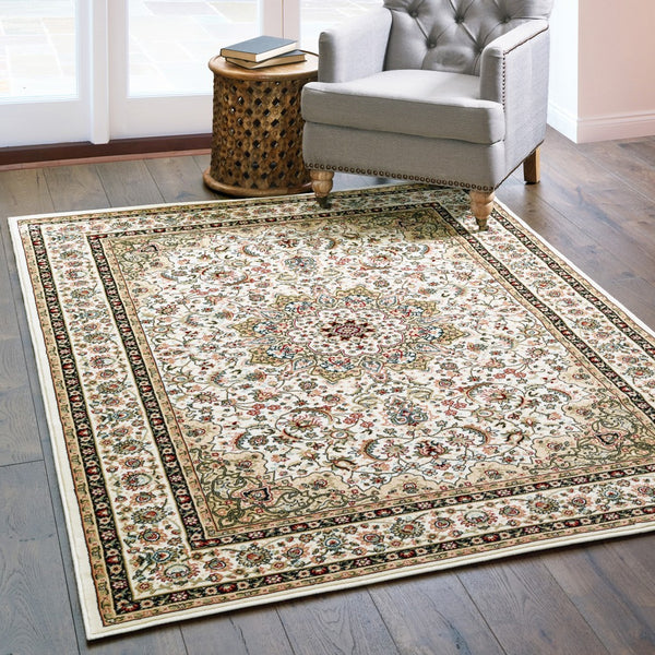 3' x 6' Ivory Beige Machine Woven Oriental Indoor Area Rug