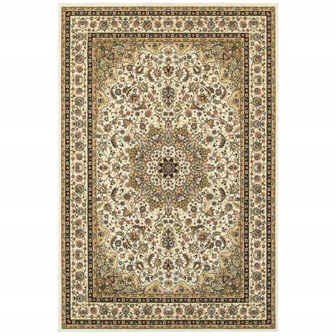 3' x 6' Ivory Beige Machine Woven Oriental Indoor Area Rug