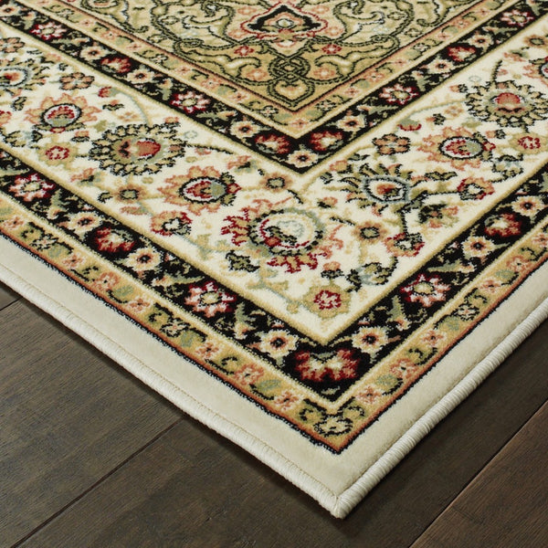 5' x 8' Ivory Beige Machine Woven Oriental Indoor Area Rug