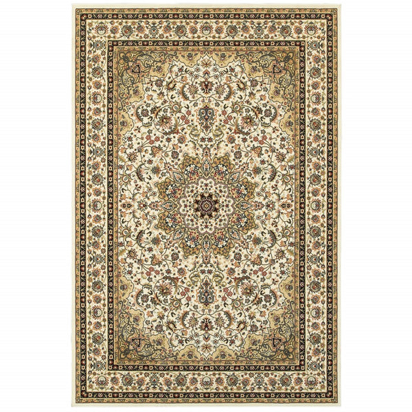 5' x 8' Ivory Beige Machine Woven Oriental Indoor Area Rug