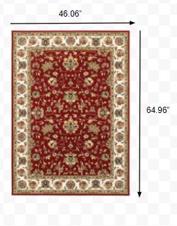 3' x 6' Red Ivory Machine Woven Floral Oriental Indoor Area Rug