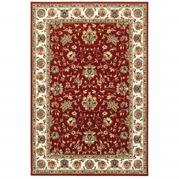 5' x 8' Red Ivory Machine Woven Floral Oriental Indoor Area Rug