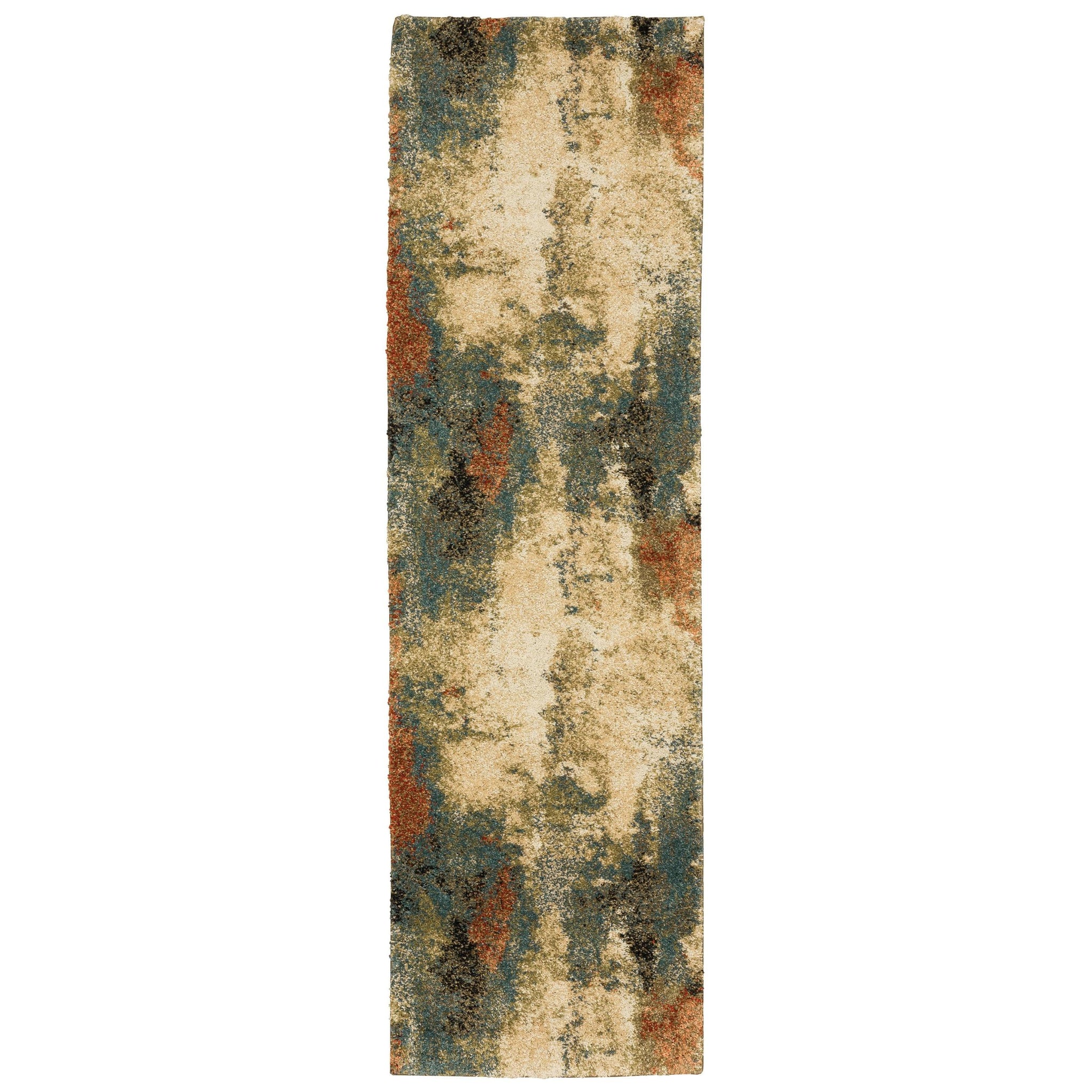 8' Beige Blue Machine Woven Abstract Indoor Runner Rug