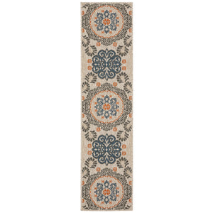 8' Grey Blue Floral Indoor Outdoor Runner Rug