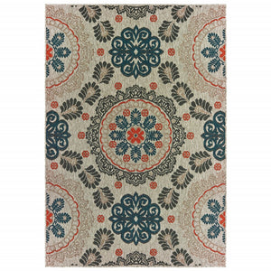 3' x 5' Grey Blue Floral Indoor Outdoor Area Rug