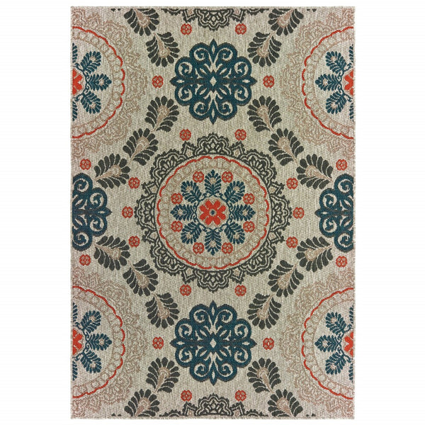 3' x 5' Grey Blue Floral Indoor Outdoor Area Rug