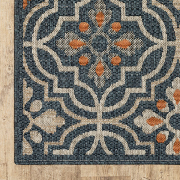 3' x 5' Blue Orange Floral Lattice Indoor Outdoor Area Rug