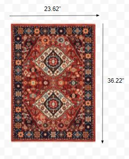 2' x 3' Red Blue Machine Woven Oriental Indoor Area Rug