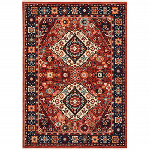 2' x 3' Red Blue Machine Woven Oriental Indoor Area Rug