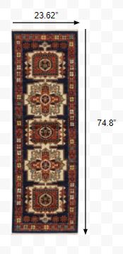 6' Red Blue Machine Woven Oriental Indoor Runner Rug