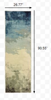 8' Blue Beige Machine Woven Abstract Skies Indoor Runner Rug