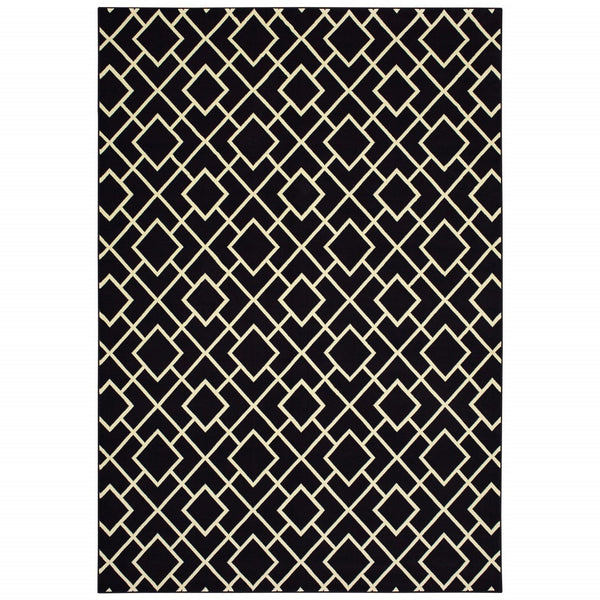 3' x 6' Black Ivory Machine Woven Geometric Diamonds Indoor Area Rug