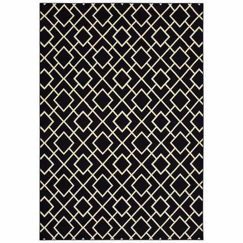 3' x 6' Black Ivory Machine Woven Geometric Diamonds Indoor Area Rug