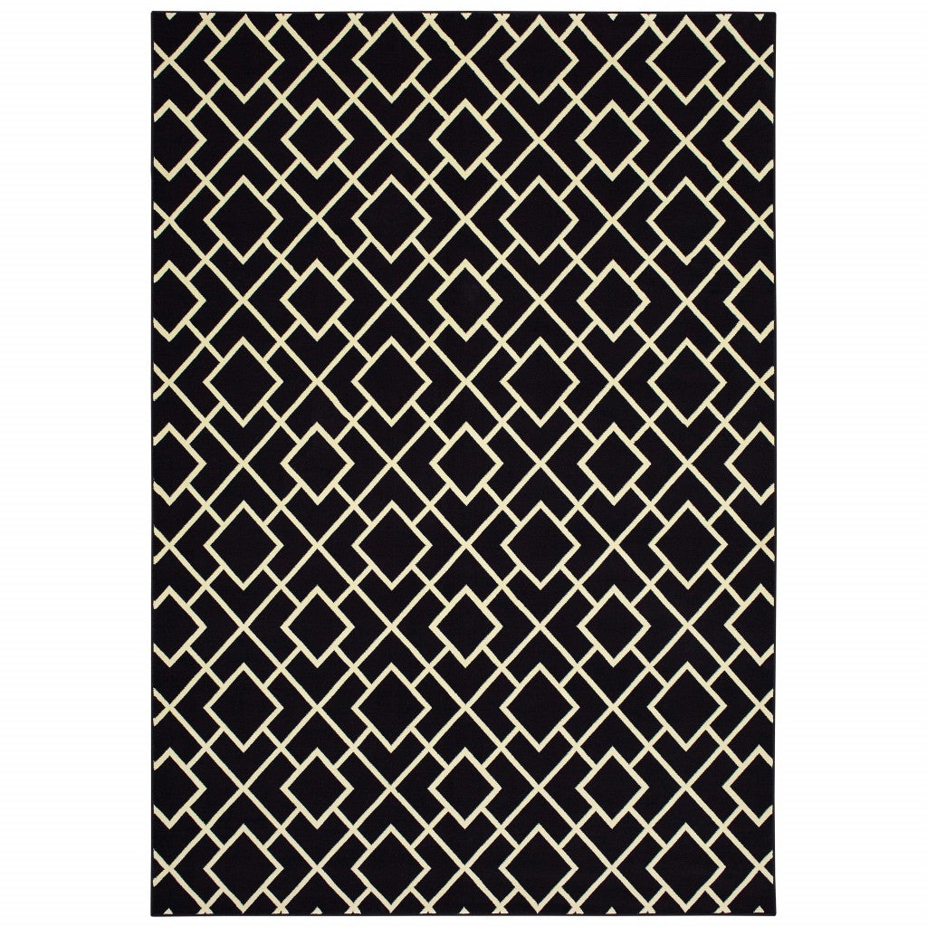 5' x 8' Black Ivory Machine Woven Geometric Diamonds Indoor Area Rug