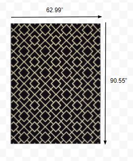 5' x 8' Black Ivory Machine Woven Geometric Diamonds Indoor Area Rug