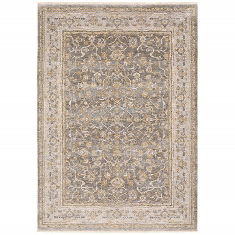 2' x 3' Beige Grey Machine Woven Oriental Indoor Area Rug