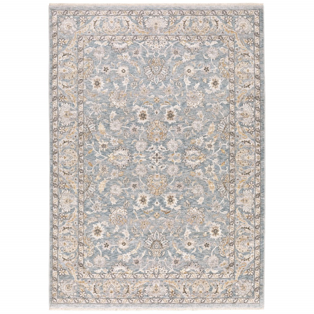 3' x 5' Blue Ivory Machine Woven Floral Oriental Indoor Area Rug