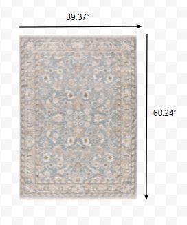 3' x 5' Blue Ivory Machine Woven Floral Oriental Indoor Area Rug