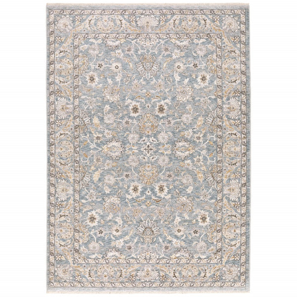 3' x 5' Blue Ivory Machine Woven Floral Oriental Indoor Area Rug