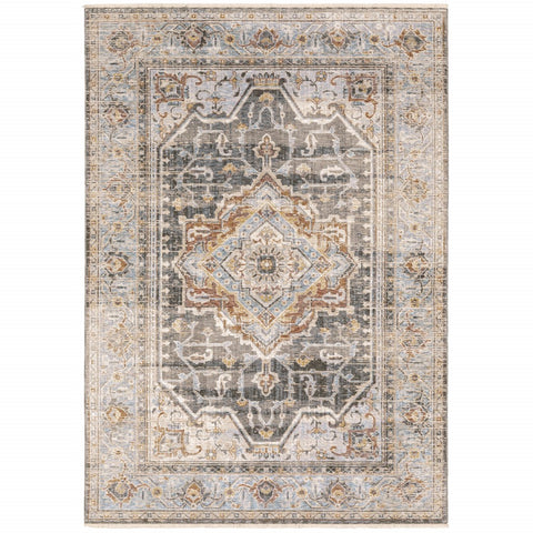 3' x 5' Grey Blue Machine Woven Medallion Indoor Area Rug