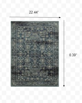 1' x 3' Navy Beige Machine Woven Oriental Indoor Area Rug