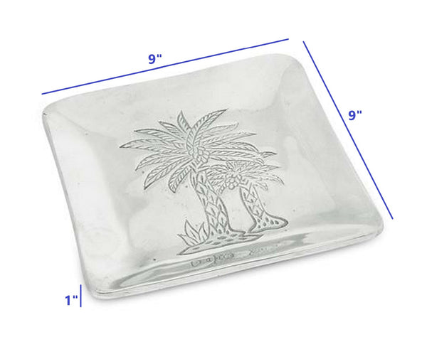 Square Silver Palm Tree Plate