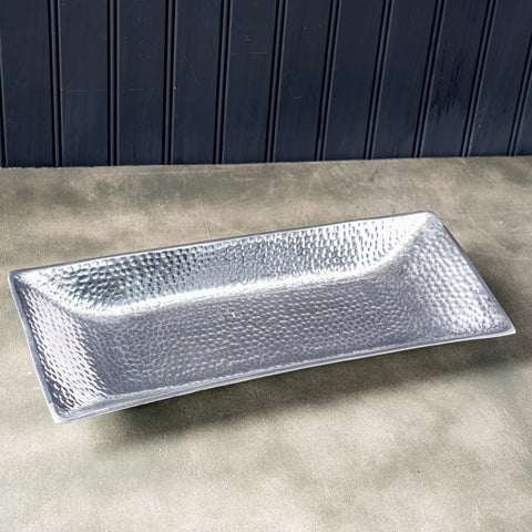 Silver Hammered Rectangle Serving Tray