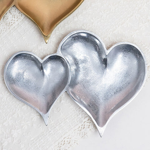 Two Section Textured Silver Heart Shaped Tray