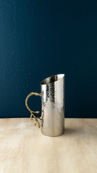 Cylindrical Leaf Handle Hammered Pitcher