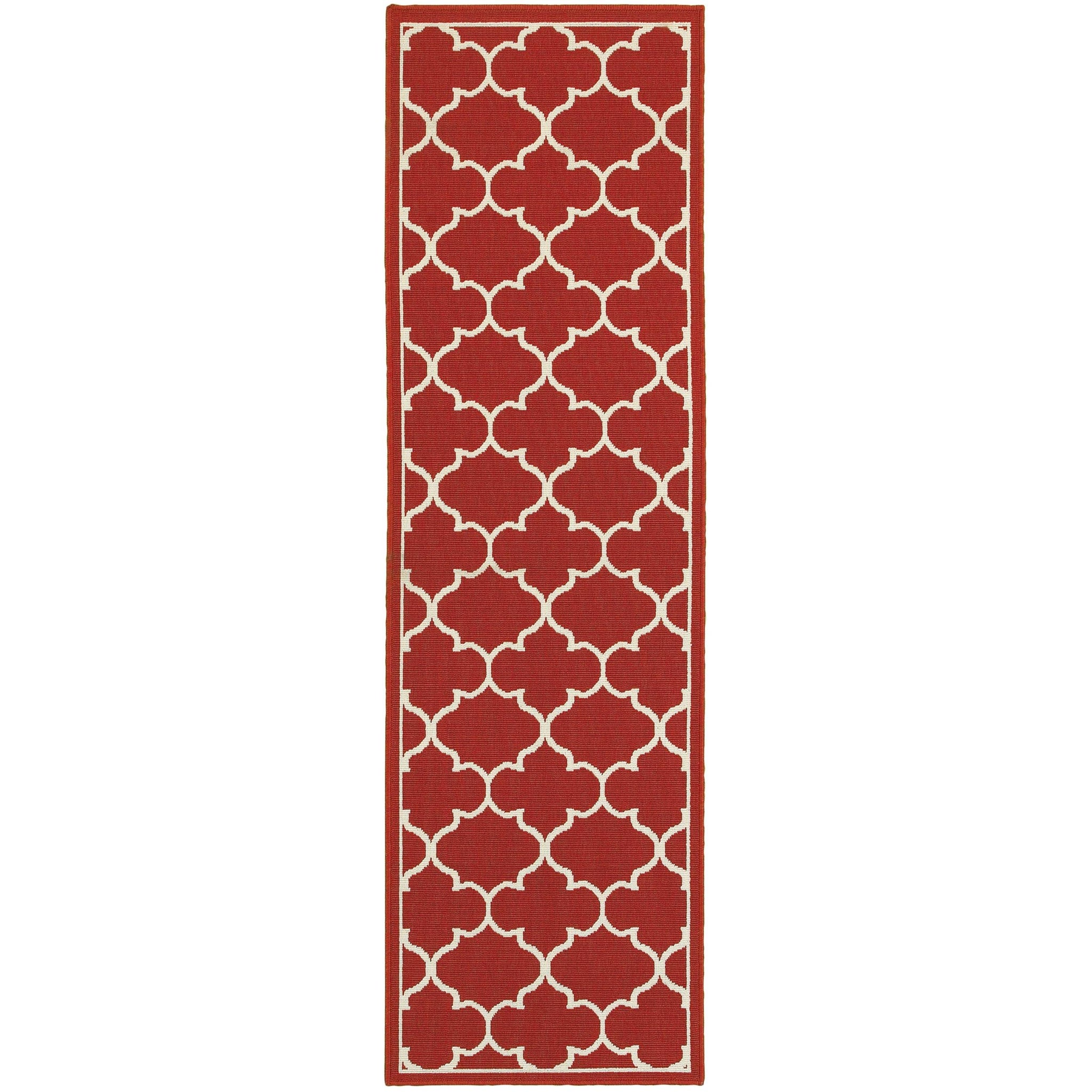 2’x8’ Red and Ivory Trellis Indoor Outdoor Runner Rug