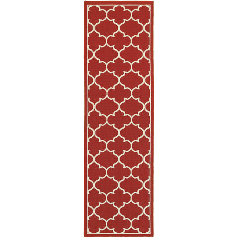 2’x8’ Red and Ivory Trellis Indoor Outdoor Runner Rug