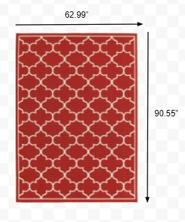 5’x8’ Red and Ivory Trellis Indoor Outdoor Area Rug