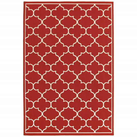 5’x8’ Red and Ivory Trellis Indoor Outdoor Area Rug