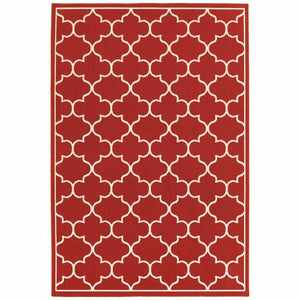 7’x10’ Red and Ivory Trellis Indoor Outdoor Area Rug