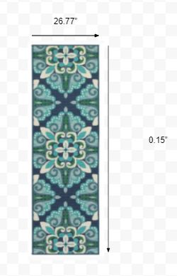 2’x8’ Blue and Green Floral Indoor Outdoor Runner Rug