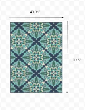 4’x6’ Blue and Green Floral Indoor Outdoor Area Rug